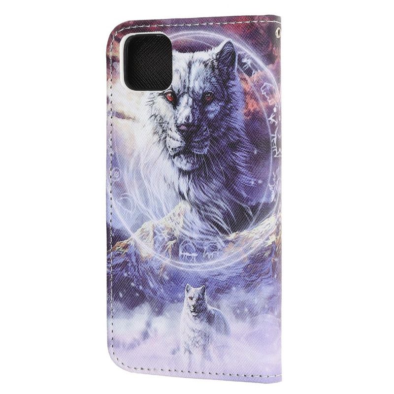 Bescherming Hoesje Huawei Y5p Telefoonhoesje Wolf In De Winter Met String