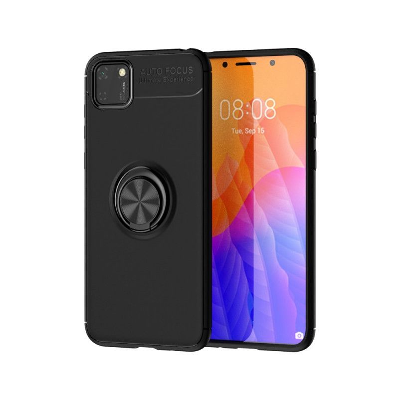 Case Hoesje Huawei Y5p Rood Zwart Telefoonhoesje Roterende Ring