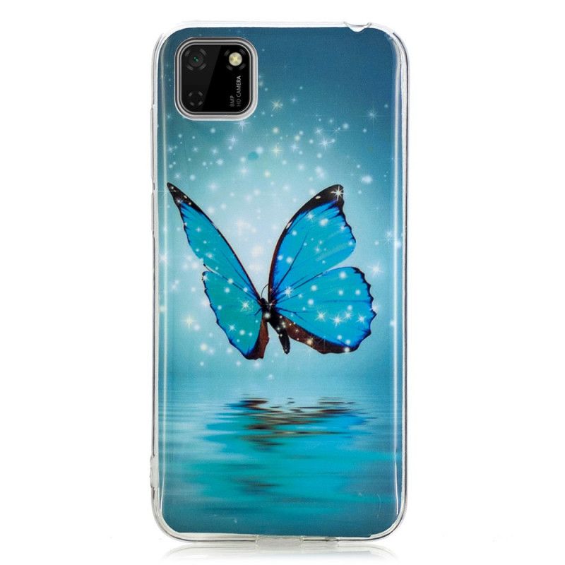 Case Hoesje Huawei Y5p Telefoonhoesje Fluorescerende Blauwe Vlinder