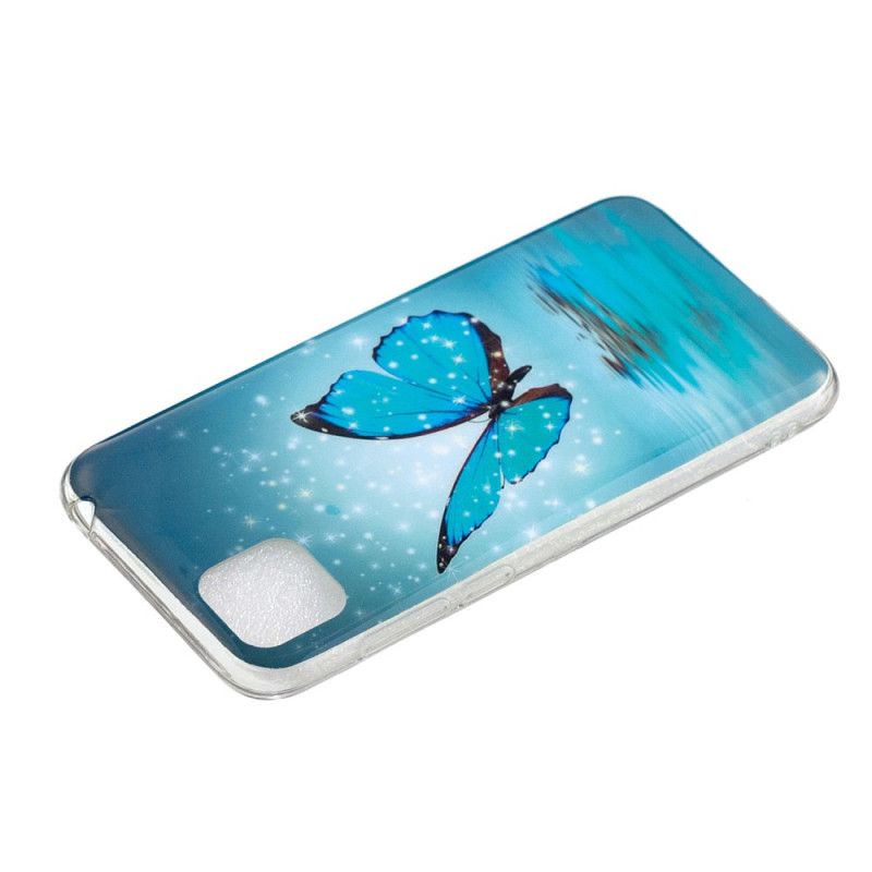 Case Hoesje Huawei Y5p Telefoonhoesje Fluorescerende Blauwe Vlinder