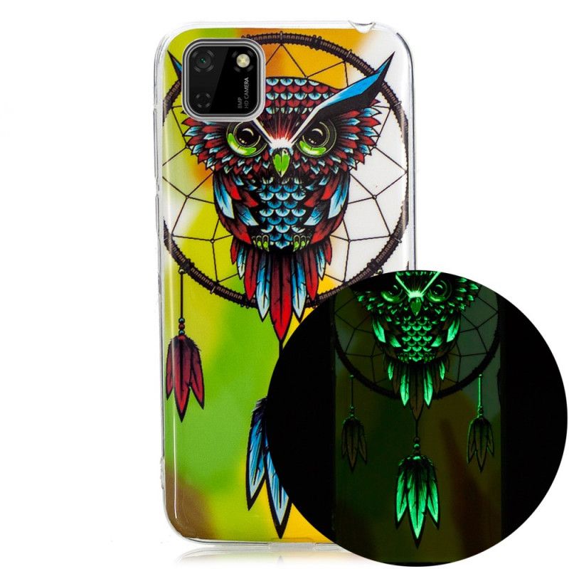 Case Hoesje Huawei Y5p Telefoonhoesje Fluorescerende Uil Dromenvanger