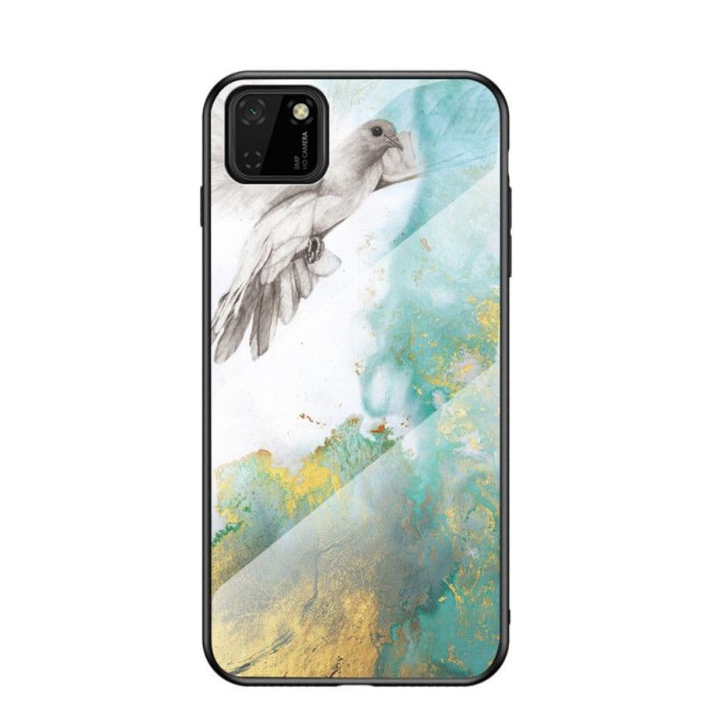 Case Hoesje Huawei Y5p Wit Zwart Telefoonhoesje Marmerkleuren Van Gehard Glas