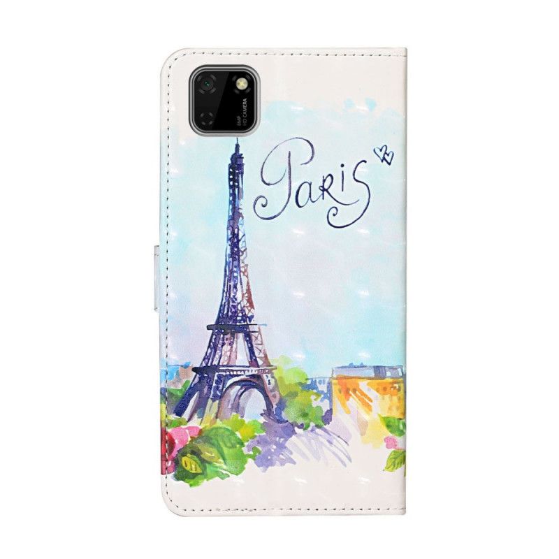 Cover Folio-hoesje Huawei Y5p Telefoonhoesje Eiffeltoren In Aquarel