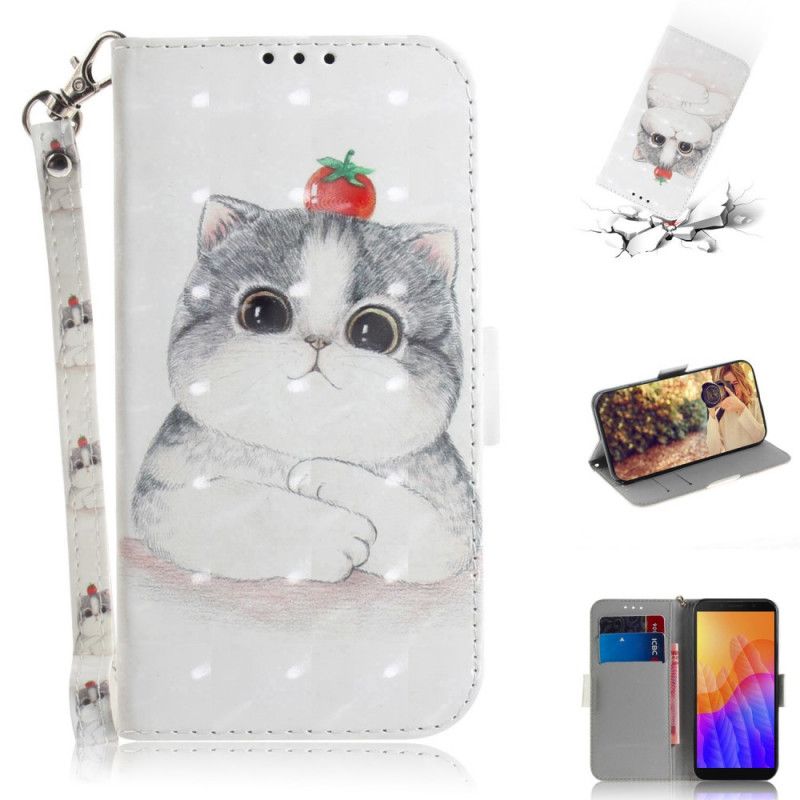 Cover Folio-hoesje Huawei Y5p Telefoonhoesje Tomaat Op De String Kat