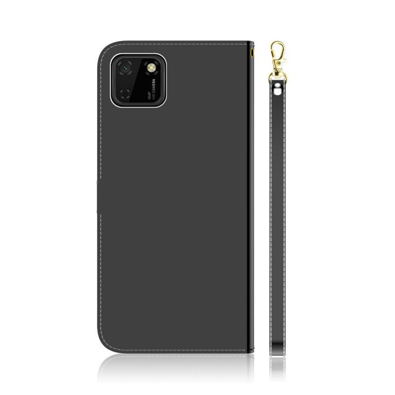 Cover Folio-hoesje Huawei Y5p Wit Zwart Telefoonhoesje Spiegelkap Van Imitatieleer