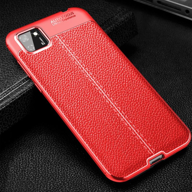 Cover Hoesje Huawei Y5p Rood Zwart Telefoonhoesje Dubbellijns Lychee Leereffect