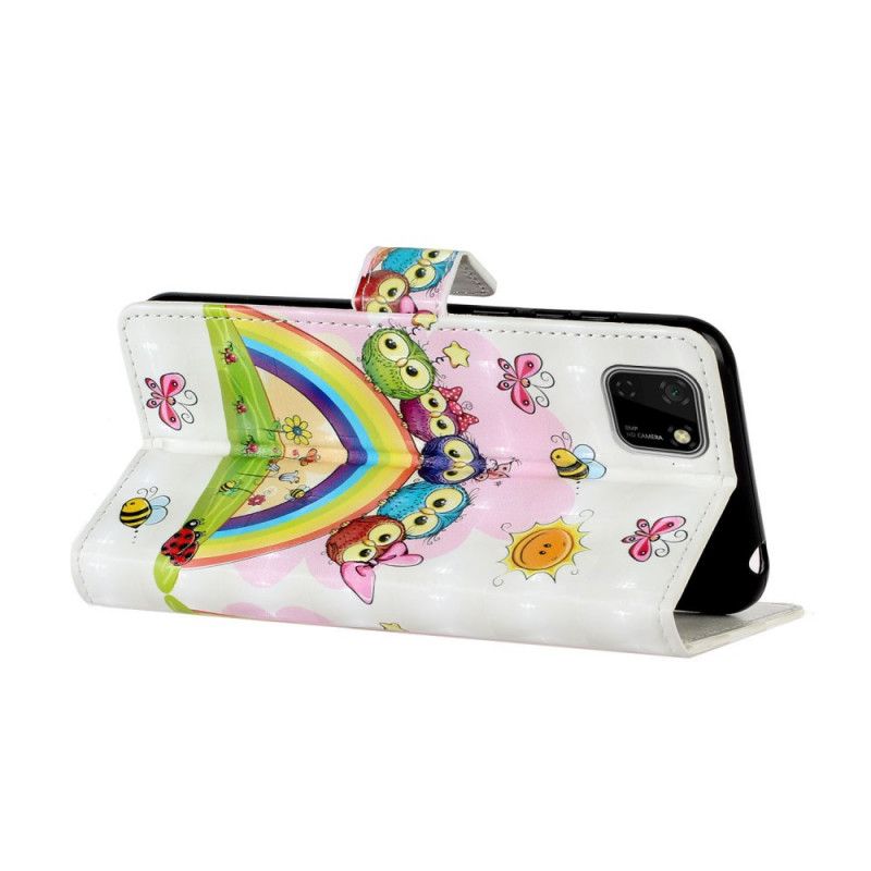 Flip Case Leren Huawei Y5p Lichtblauw Geel Uilenparadijs