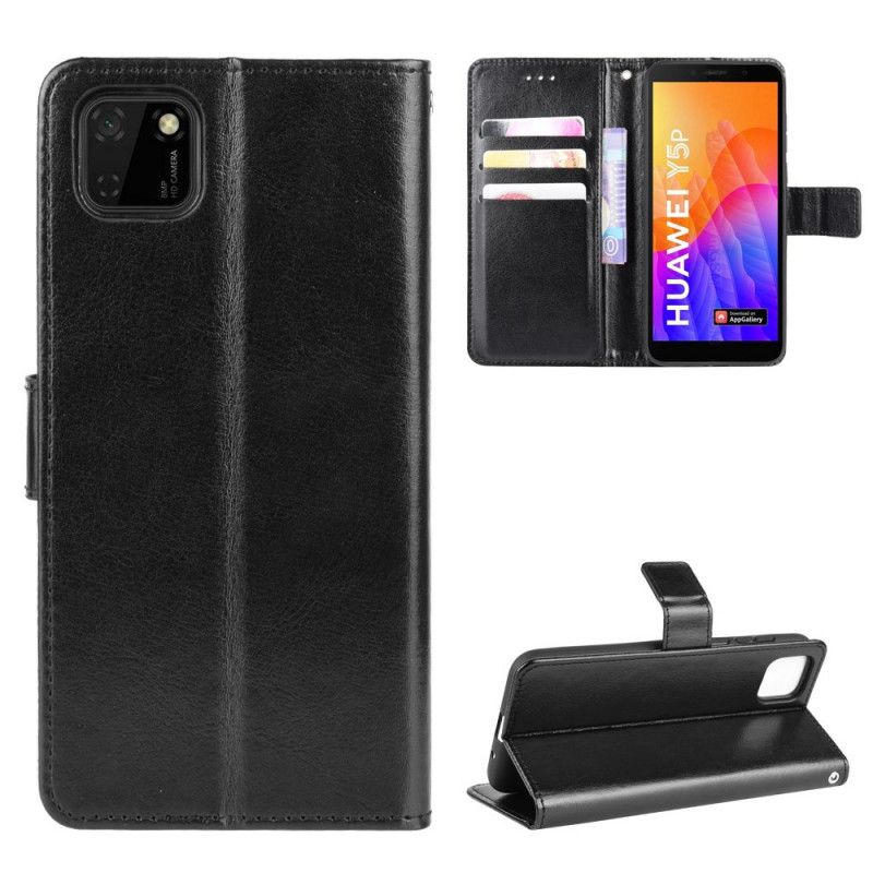 Flip Case Leren Huawei Y5p Rood Zwart Flitsend Kunstleer