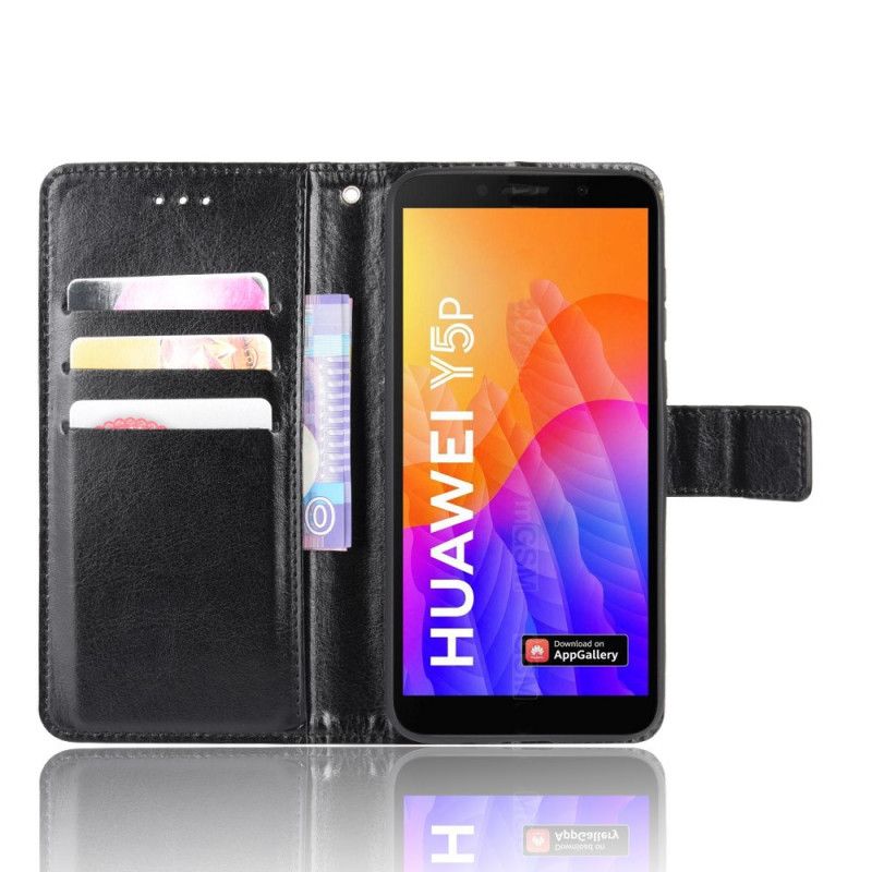 Flip Case Leren Huawei Y5p Rood Zwart Flitsend Kunstleer