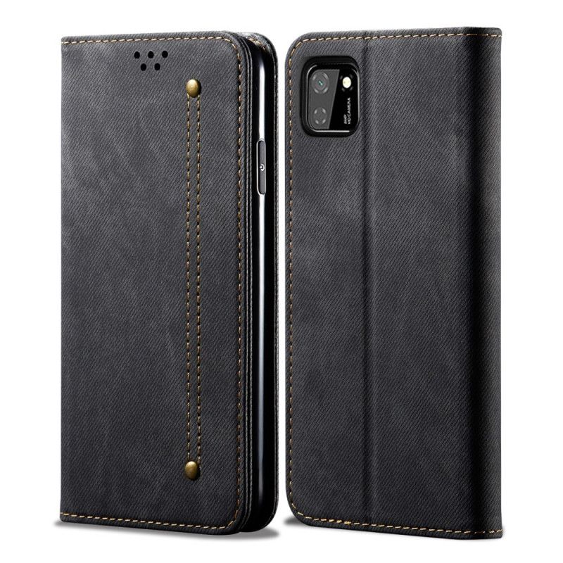 Folio-hoesje Huawei Y5p Donkerblauw Zwart Telefoonhoesje Jeans Met Imitatieleerstructuur