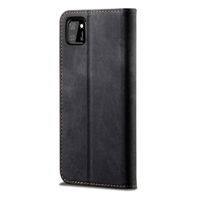 Folio-hoesje Huawei Y5p Donkerblauw Zwart Telefoonhoesje Jeans Met Imitatieleerstructuur