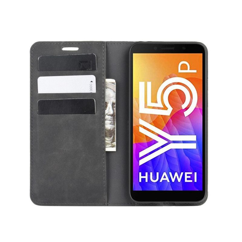 Folio-hoesje Huawei Y5p Grijs Zwart Telefoonhoesje Zacht Leereffect