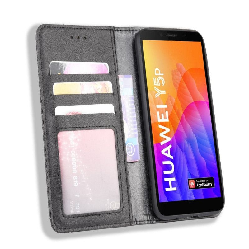 Folio-hoesje Huawei Y5p Rood Zwart Telefoonhoesje Gestileerd Vintage Leereffect