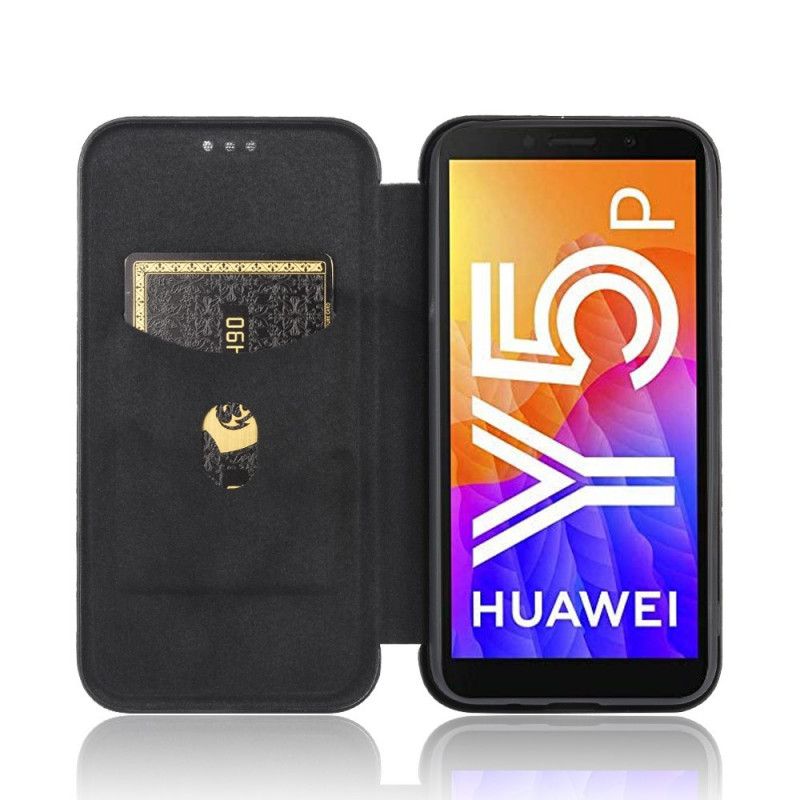 Folio-hoesje voor Huawei Y5p Oranje Zwart Koolstofvezel