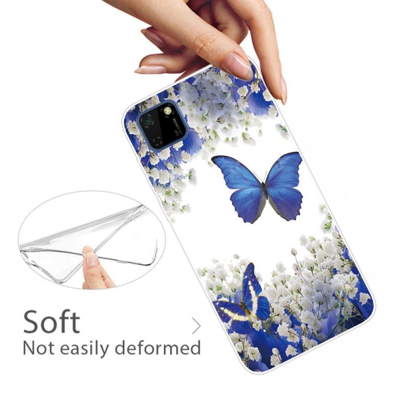 Hoesje voor Huawei Y5p Goud Donkerblauw Vlinders