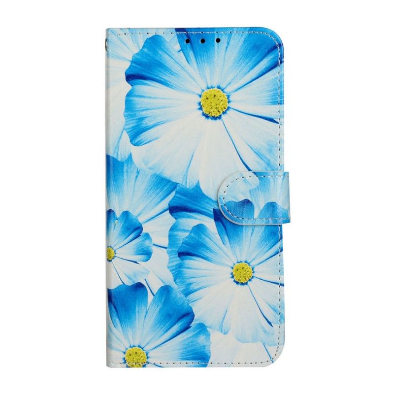 Leren Hoesje Huawei Y5p Lichtblauw Zwart Telefoonhoesje Talloze Bloemen