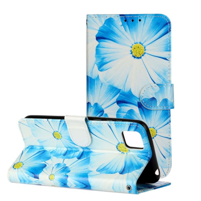 Leren Hoesje Huawei Y5p Lichtblauw Zwart Telefoonhoesje Talloze Bloemen