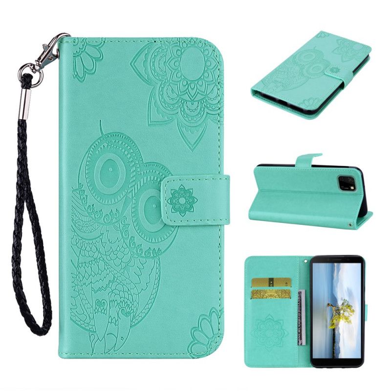 Leren Hoesje Huawei Y5p Magenta Grijs Uil Mandala En String