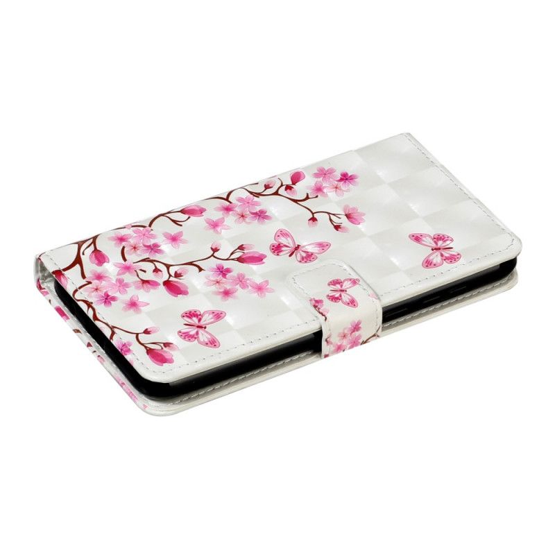 Leren Hoesje Huawei Y5p Magenta Wit Roze Plant