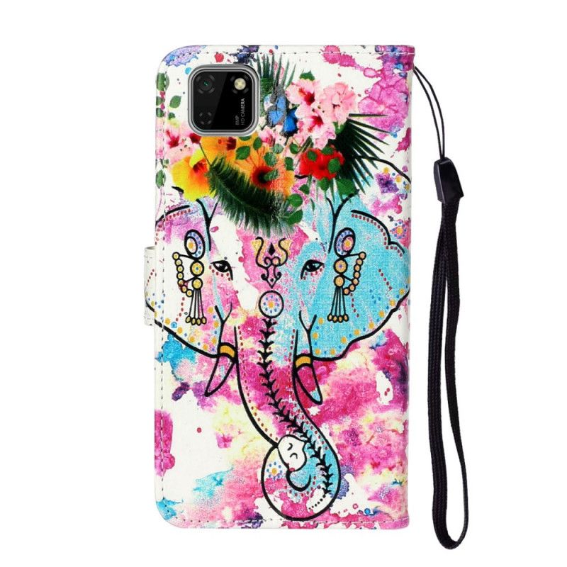 Leren Hoesje Huawei Y5p Telefoonhoesje Olifanten Schilderij