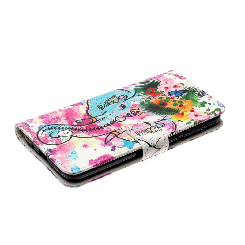 Leren Hoesje Huawei Y5p Telefoonhoesje Olifanten Schilderij