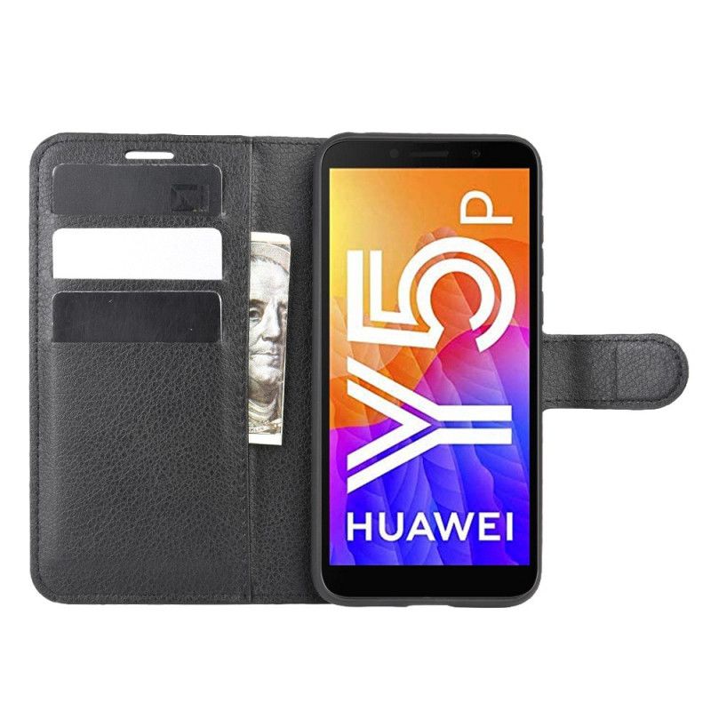 Leren Hoesje Huawei Y5p Wit Zwart Telefoonhoesje Klassiek