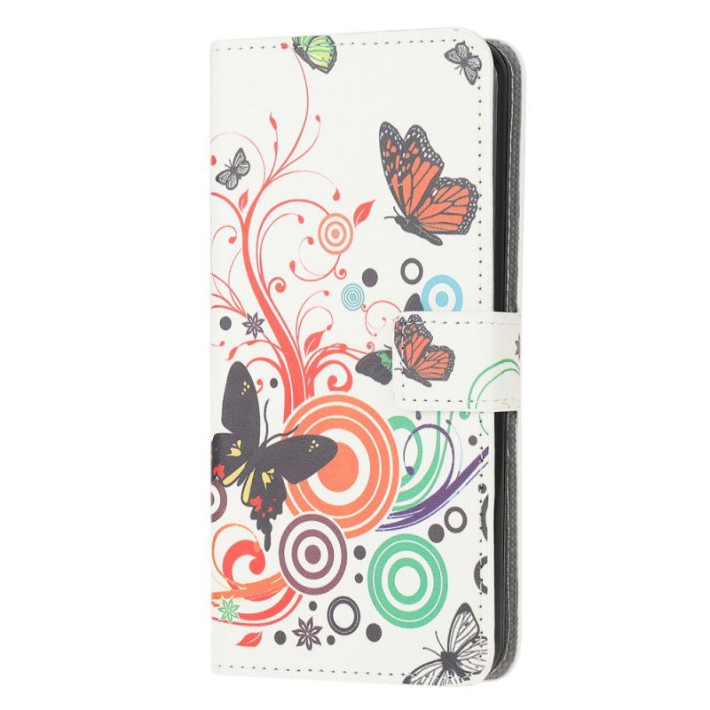 Leren Hoesje Huawei Y5p Wit Zwart Telefoonhoesje Vlinders En Bloemen