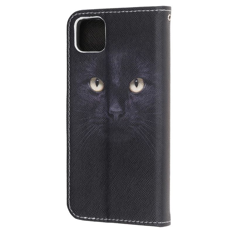 Leren Hoesje Huawei Y5p Zwarte Kattenogen Met String