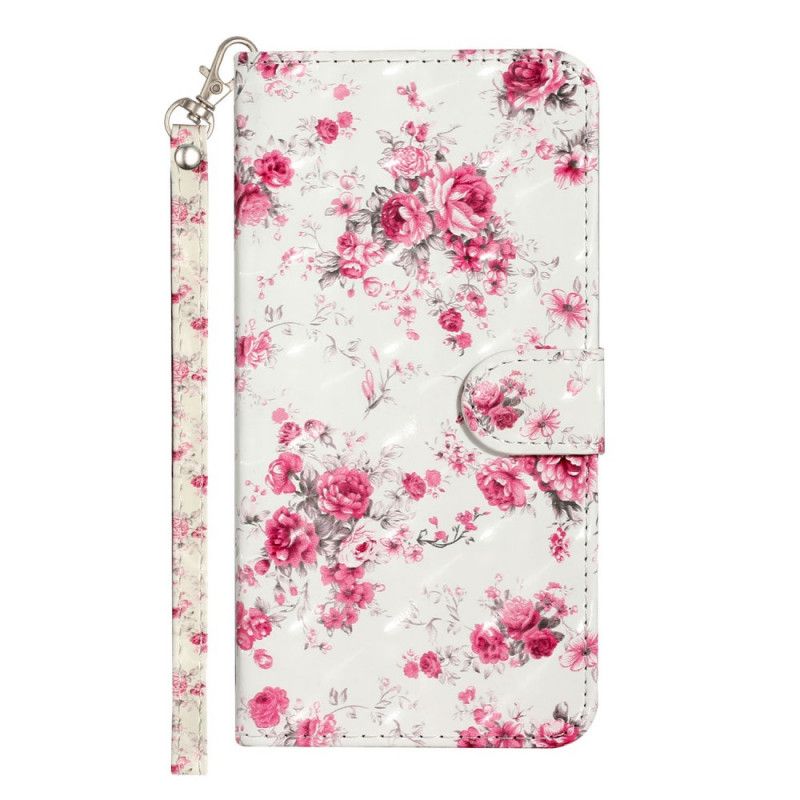 Leren Hoesje voor Huawei Y5p Bloemen Lichtvlekjes Met Riempje