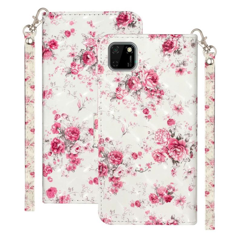 Leren Hoesje voor Huawei Y5p Bloemen Lichtvlekjes Met Riempje