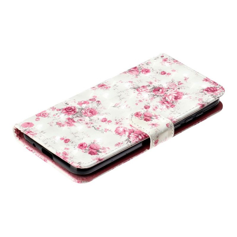 Leren Hoesje voor Huawei Y5p Bloemen Lichtvlekjes Met Riempje