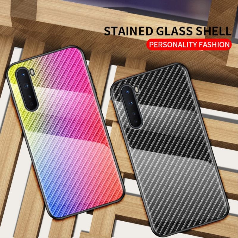 Case Hoesje OnePlus Nord Magenta Zwart Telefoonhoesje Koolstofvezel Gehard Glas