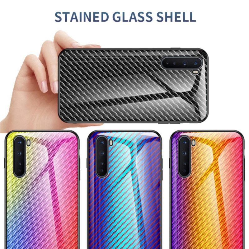 Case Hoesje OnePlus Nord Magenta Zwart Telefoonhoesje Koolstofvezel Gehard Glas