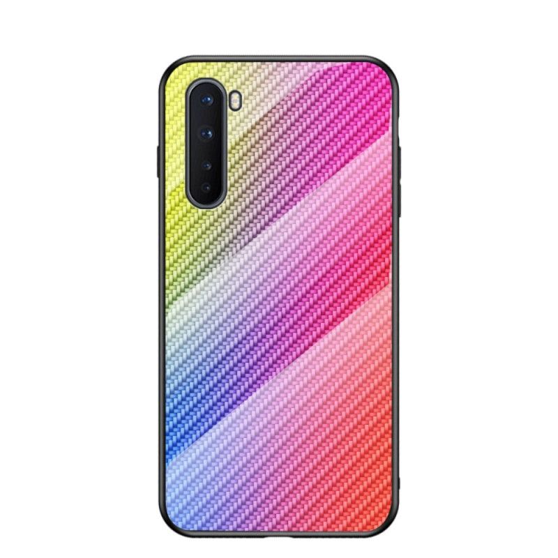 Case Hoesje OnePlus Nord Magenta Zwart Telefoonhoesje Koolstofvezel Gehard Glas