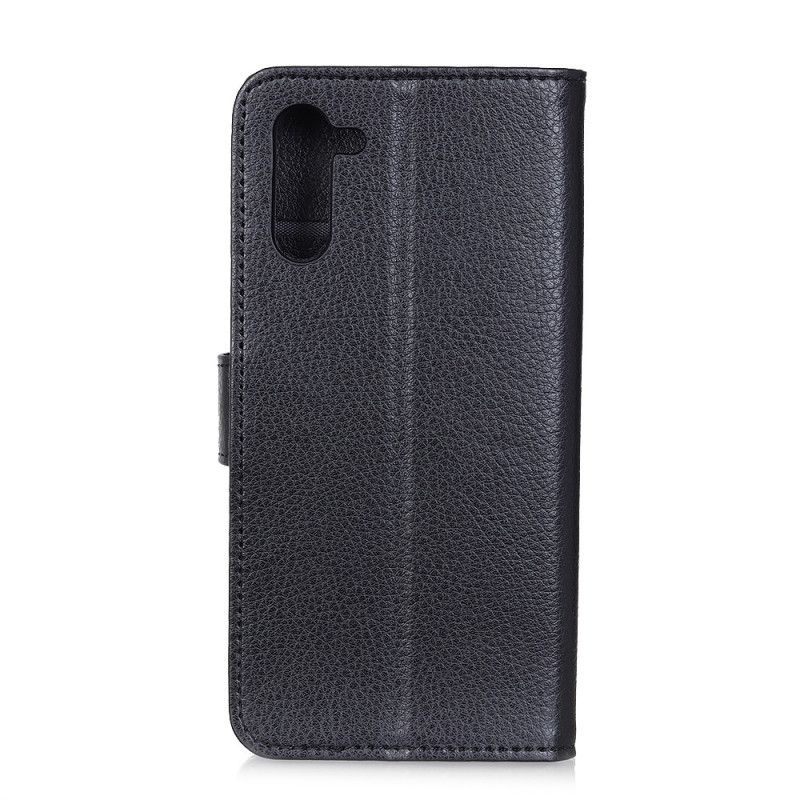 Flip Case Leren OnePlus Nord Rood Zwart Traditioneel Lychee