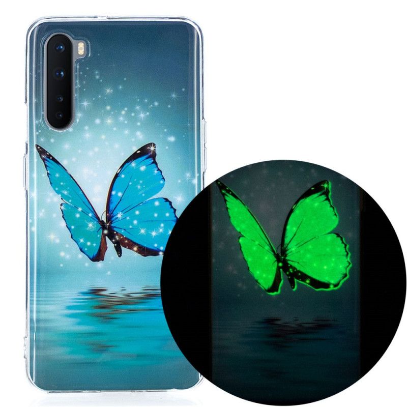 Hoesje OnePlus Nord Fluorescerende Blauwe Vlinder