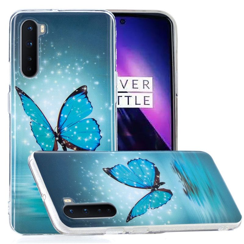 Hoesje OnePlus Nord Fluorescerende Blauwe Vlinder