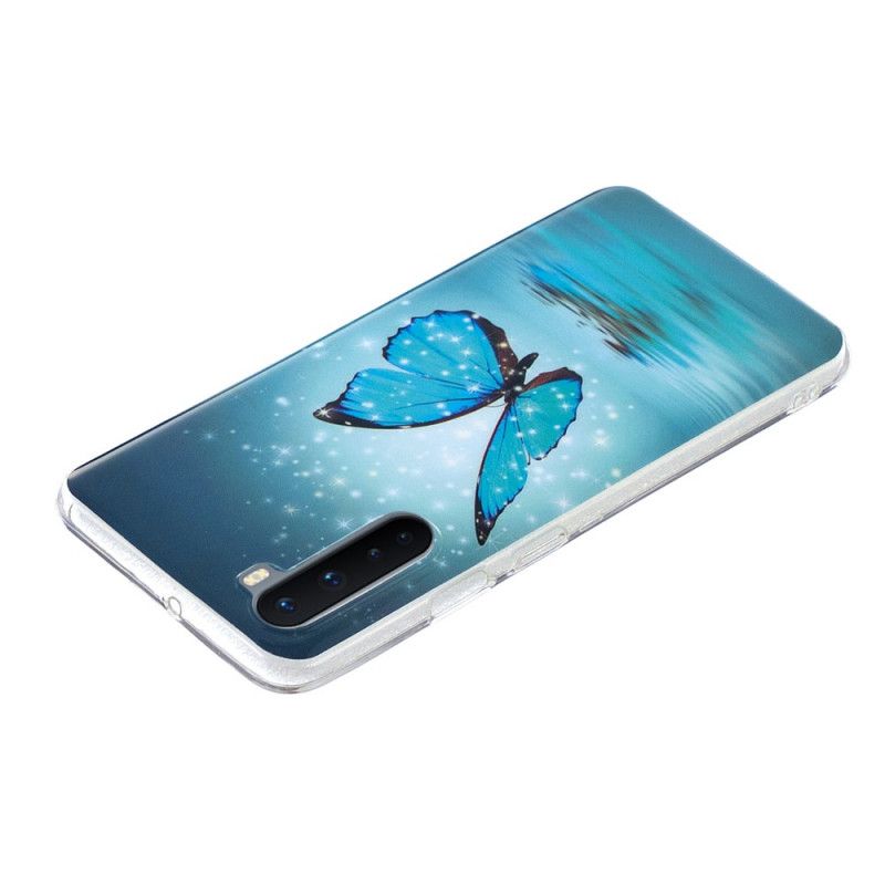 Hoesje OnePlus Nord Fluorescerende Blauwe Vlinder