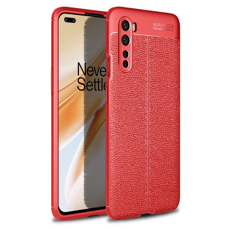 Hoesje OnePlus Nord Rood Zwart Dubbellijns Lychee Leereffect