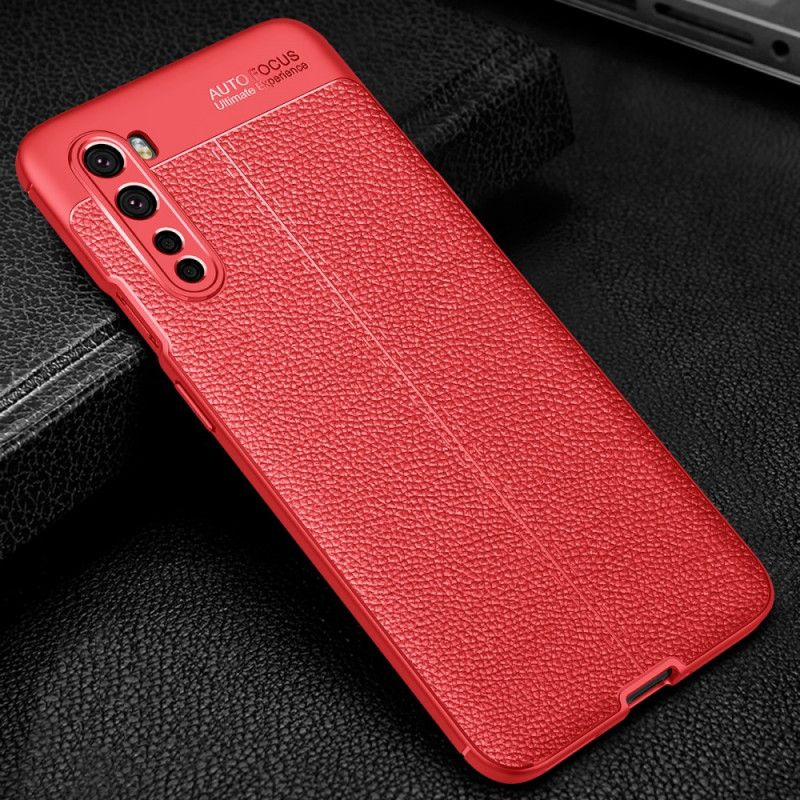 Hoesje OnePlus Nord Rood Zwart Dubbellijns Lychee Leereffect