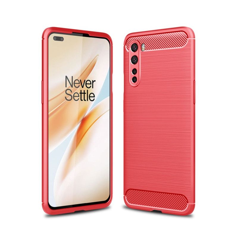 Hoesje OnePlus Nord Rood Zwart Geborsteld Koolstofvezel