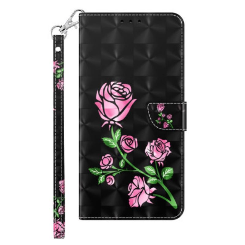 Bescherming Hoesje Samsung Galaxy S24 Plus 5g Roze Bloemen Met Riem