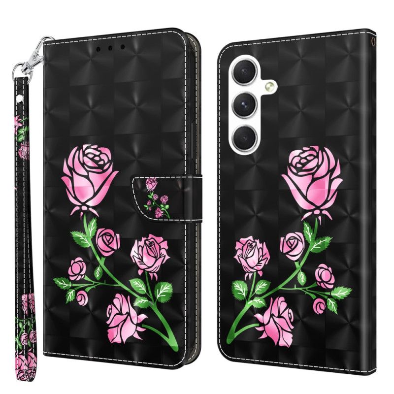 Bescherming Hoesje Samsung Galaxy S24 Plus 5g Roze Bloemen Met Riem