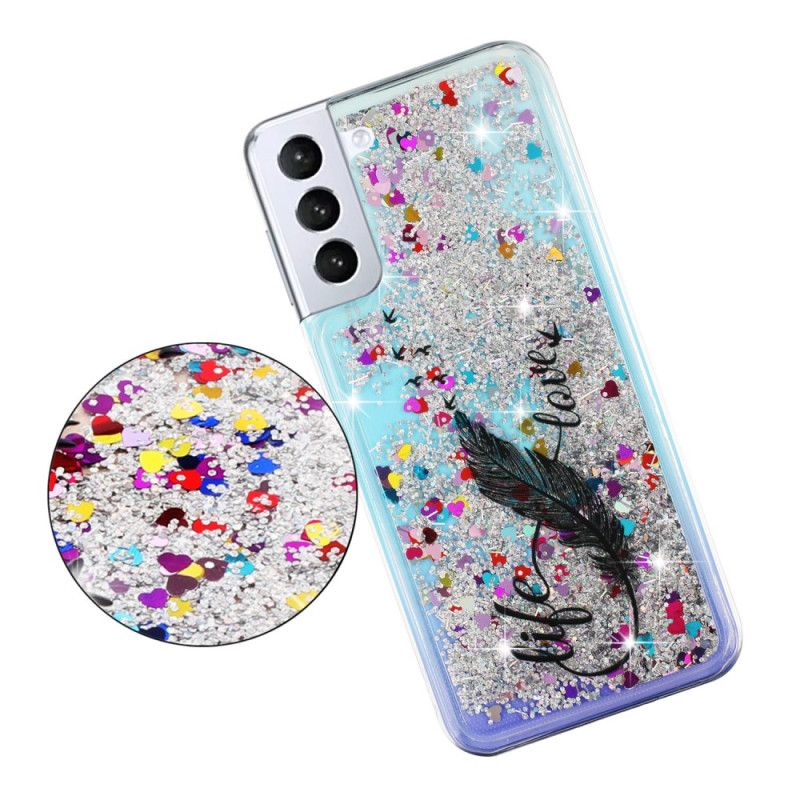 Cover Hoesje Samsung Galaxy S24 Plus 5g Telefoonhoesje Vloeibare Glitter En Veren