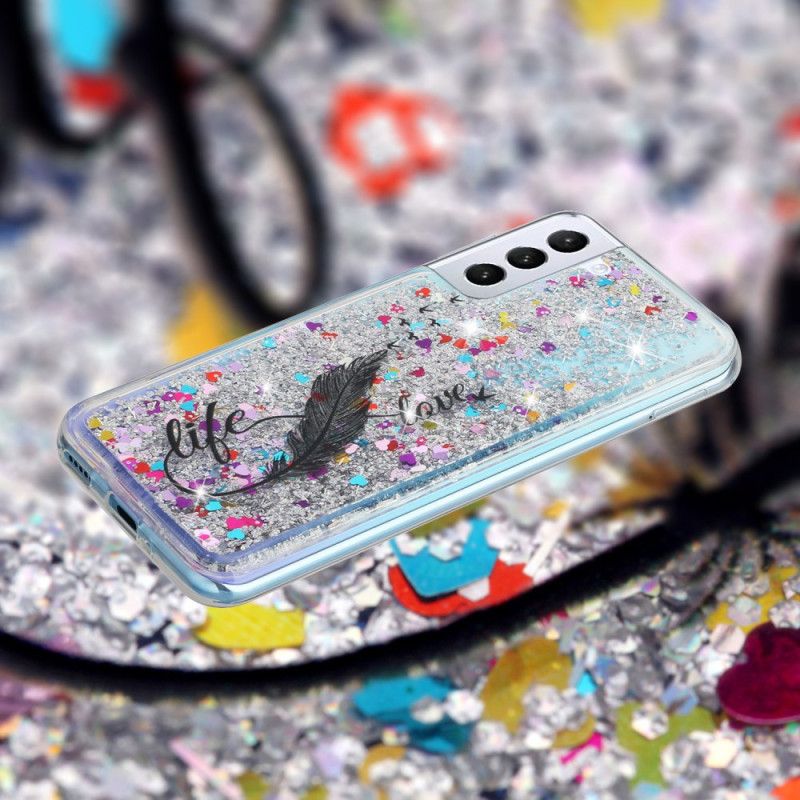 Cover Hoesje Samsung Galaxy S24 Plus 5g Telefoonhoesje Vloeibare Glitter En Veren