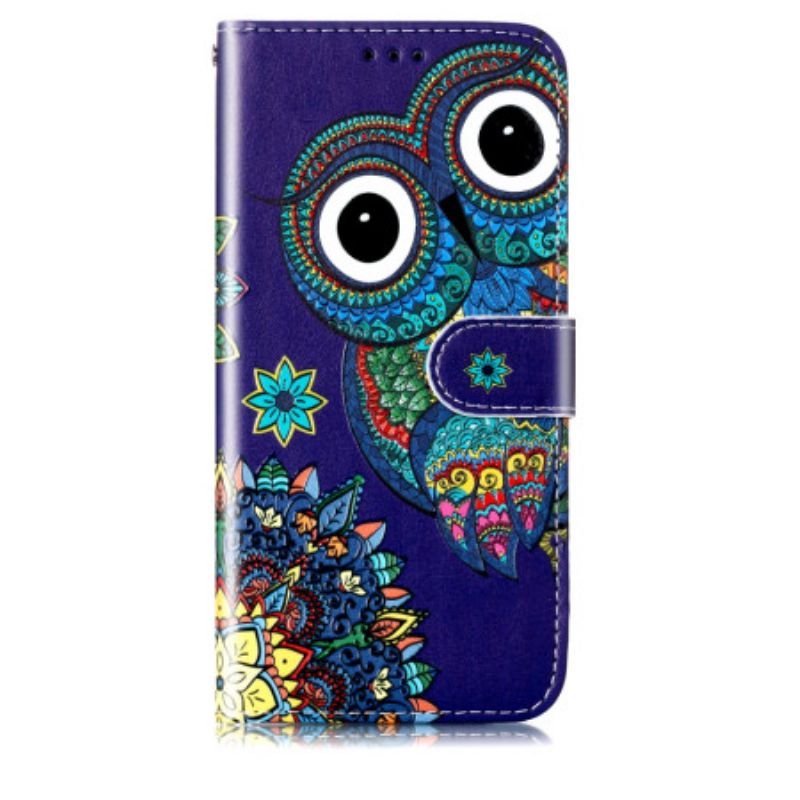 Flip Case Leren Samsung Galaxy S24 Plus 5g Blauwe Uil Met Riem