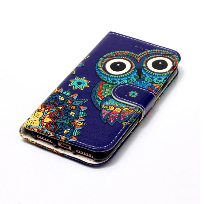 Flip Case Leren Samsung Galaxy S24 Plus 5g Blauwe Uil Met Riem