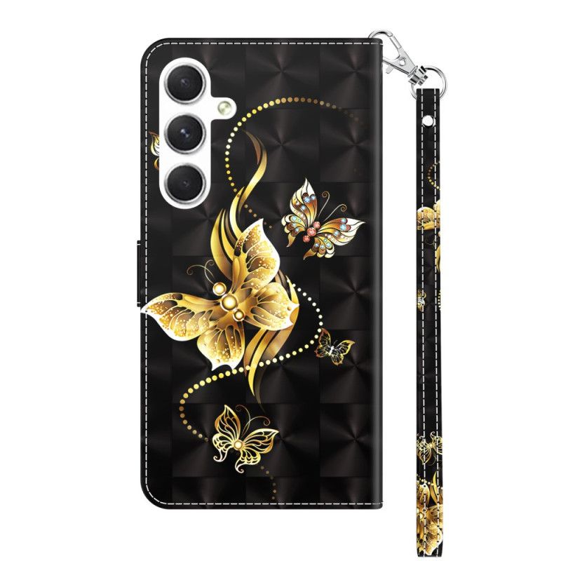 Flip Case Leren Samsung Galaxy S24 Plus 5g Gouden Vlinders Met Riem