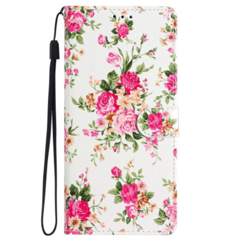 Folio-hoesje Samsung Galaxy S24 Plus 5g Rode Bloemen Met Riem