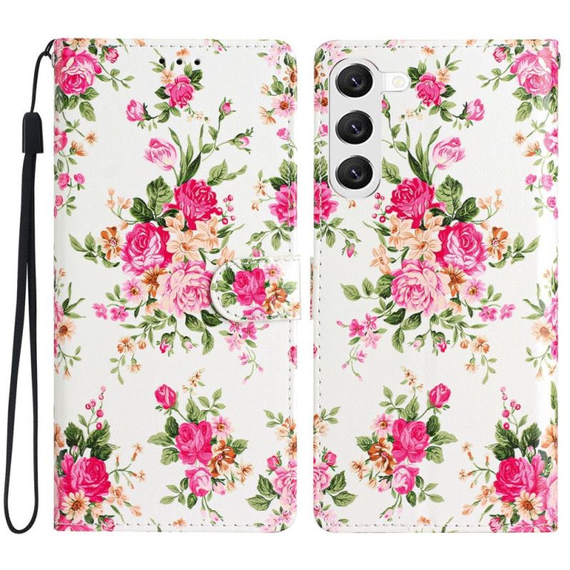 Folio-hoesje Samsung Galaxy S24 Plus 5g Rode Bloemen Met Riem